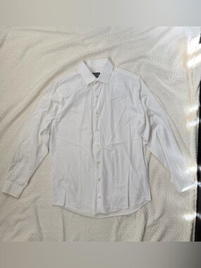Kenneth Cole White Men's Dress Shirt Classic Point Collar Slim Fit size M 32/33